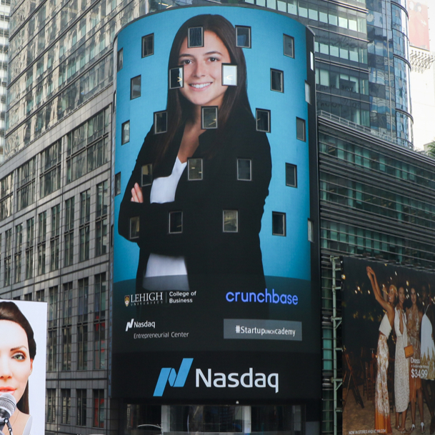 Startup Academy student on Nasdaq Tower in Times Square